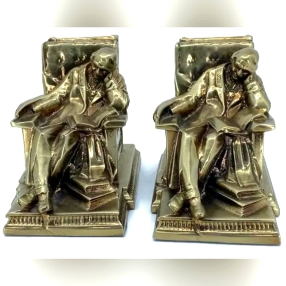 Vtg Cast Metal Bookends Philadelphia Manufacturing Thinking Scholar Book End Set - Picture 2 of 12
